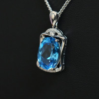 silver oval cut blue topaz pendant
